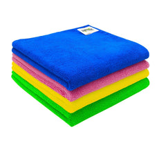 Softspun Microfiber Cloth 340 Gsm | Super Soft Absorbent Cleaning Towels Cleans & Polishes Everything In Your Home - Pack Of 4 (Multi Colour)