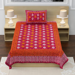 100% Cotton Single Bed Sheet With 1 Pillow Cover - 56 X 86 Inches, Red & White | Super Soft Microfiber, Breathable Wrinkle, Fade Resistant