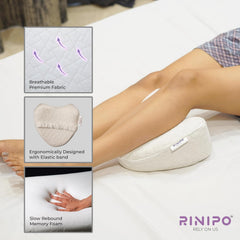 Memory Foam Knee Pillow For Sleeping, Leg Pillow For Pregnancy - White | For Back Pain, Side Sleepers, Sciatica & Knee Pain Relief | Knock Knee Pillow For Leg Support, Zipper Velvet Cover