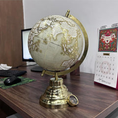 Decorative World Globe For Home Decor, Office Table Accessories, Gift For Students & Kids Learning (Grey Gold 12 Inch Height) Pack Of 1
