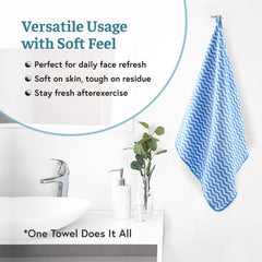 Heart Home Microfiber Soft Face Towels 250 Gsm | Quick Dry & Absorbent Hanging Hand Towels Zig Zag - Blue