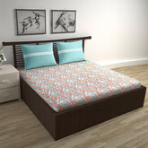 100% Pure Cotton Double Bedsheet For Queen With 2 Pillow Covers - 87 X 100 Inches, Aqua & Red | Soft & Durable For Everyday Use & Bedroom - All Season Comfort