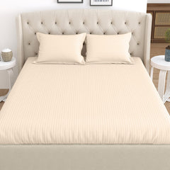 Super King Size Fitted Bedsheet With 2 Pillow Cover - 78 X 78 Inches, Beige | Super Soft Premium Brushed Glace Cotton Bedsheet, Breathable & Wrinkle Free