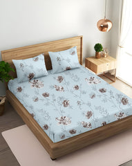 King Size Fitted Bedsheet With 2 Large Pillow Covers - 108 X 108 Inches, Sea Blue | Soft, Breathable & Durable | Wrinkle Resistant