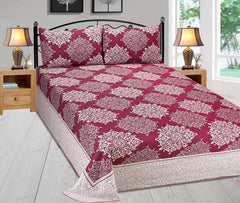 Double Bedsheet With 2 Pillow Cover - Size 90 X 100 Inches, Red | Designer Printed Bedsheet Set - Naturally Soft, Breathable, & Skin Friendly