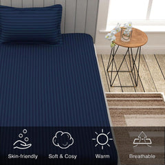 Striped Single Bedsheet With 1 Pillow Cover 60 X 90 Inches, Navy Blue | Comfortable & Durable | Elegant Printed Bedding Set For Daily Use