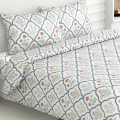 King Size Bedsheet With 2 Pillow Covers - 108 X 108 Inches, White & Green | Breathable Softness & Durability | Shrink?Resistant & Fade?Resistant