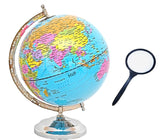 Educational Globe + Magnifying Glass, Rotating World Globe With Steel Finish Arc & Base | World Globe, For Kids Learning, Students & Home Decor, Office Desk, Pack Of 1