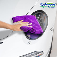 Softspun Microfiber Cloth 350 Gsm | Thick Lint & Streak-Free Multipurpose Cloths Microfibre Towels - 2 Pcs (Purple)