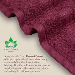 Mytrident Classic Kasturi Collection 1 Bath + 1 Small Bath & 2 Hand Towels 1200 Gsm | Highly Absorbent Towels For Bath - Fig Wine (Set Of 4)