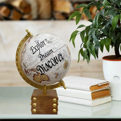 Small World Map Rotating Globe 6 Inch With Elegant Wood Box For Home Decor, Office Desktop Table, Showpiece, Traveler Geography - White, Pack Of 1