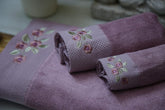 100% Bamboo Embroidery Bath, Hand & Face Towel Set 900 Gsm (Onion Purple) - 3 Pcs