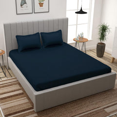 Satin Stripes King Size Cotton Bedsheet With 2 Pillow Covers - 108 X 108 Inches, Royal Blue | Perfect For Home Decor, Guest House | Ideal For All Seasons