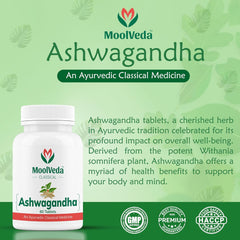 Moolveda Ashwagandha Tablets, Energy, Stress Relief & Immune Support, Improves Strength, Energy & Overall Wellbeing | Rejuvenates Mind & Body | 60 Veg Tablets 100gm 0.2lbs