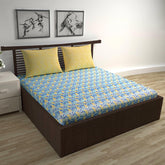 Queen Size Double Bedsheet With 2 Pillow Covers - 87 X 100 Inches, Blue & Yellow | 144 Thread Count Pure Cotton Bedsheet - Light Weight, Soft, Skin Friendly | Perfect For Gifting