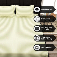 Satin Stripes King Size Cotton Bedsheet With 2 Pillow Covers - 108 X 108 Inches, Cream | Perfect For Home Decor, Guest House | Ideal For All Seasons