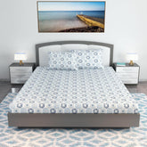 100% Cotton Double Bedsheet For King Size With 2 Pillow Covers | 108 X 108 Inches, White & Blue - Perfect For Home, Guest House, Hotel | Soft, Breathable & Comfortable