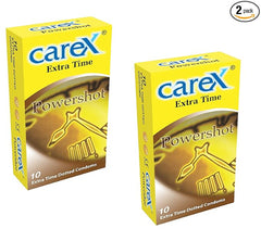 Carex | Powershot Extra Time Condoms Combo Pack | Made In Malaysia | Dotted | Pack Of 2 | 10s Each