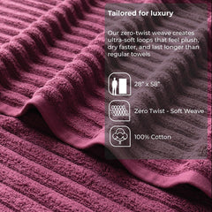 Vilasiya 100% Cotton Elace Ribbed Style Bath Towel 600 Gsm | Zero Twist Yarn Luxurious Soft, Extra Absorbent & Plushy (Purple)