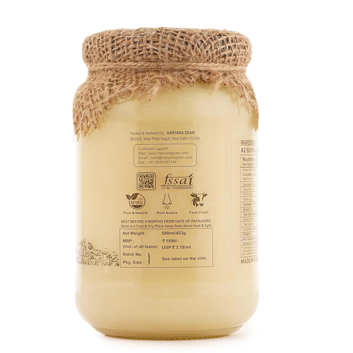 Pure A2 Buffalo Desi Ghee By Haryana Gram | Rich In Vitamin A, D & Minerals Healthy Desi Ghee Good For Taste | (500ml) 16.9 Ounce | Jar Pack Pure A2 Buffalo Desi Ghee By Haryana Gram | Rich In Vitamin A, D & Minerals Healthy Desi Ghee Good For Taste | (500ml) 16.9 Ounce | Jar Pack