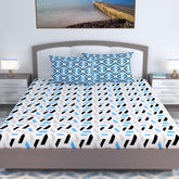 Cotton Extra Double Bedsheet For King Size With 2 Pillow Covers | 87 X 106 Inches, Blue & White - Ideal For Home, Guest House, Hotel | Soft & Breathable Fabric