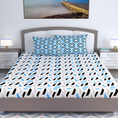 Cotton Extra Double Bedsheet For King Size With 2 Pillow Covers | 87 X 106 Inches, Grey & Blue - Ideal For Home, Guest House, Hotel | Soft & Breathable Fabric