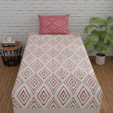 144 TC Bedsheet For Single Bed Cotton With Pillow Cover - 55 X 88 Inches, White & Peach Pink | Soft & Breathable Premium Printed Design Bedsheet