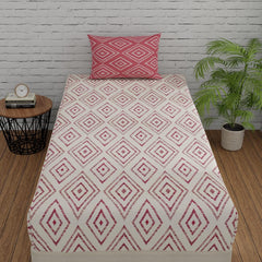 144 TC Bedsheet For Single Bed Cotton With Pillow Cover - 55 X 88 Inches, White & Peach Pink | Soft & Breathable Premium Printed Design Bedsheet