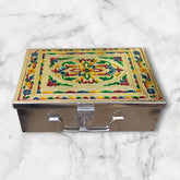 Stainless Steel Storage Boxes, Cash, Pooja Peti, Organizer, Vanity Box, Safe Locker, Cash Box With Handicrafts Digital Meenakari Laser Print Design - 9 Inch, Colour - Multicolour