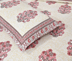 100% Cotton Jaipuri Bedsheet For King Size (90 X 103 Inches, Cream & Pink) With 2 Pillow Covers | Perfect For Everyday Use, Guest Rooms, Or Gifting On Special Occasions