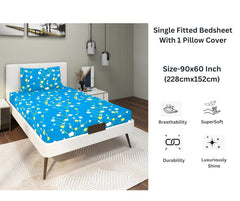Glace Cotton Super Soft Bedsheets Single Bed Size (60 X 90 Inch) With 1 Pillow Cover | All Around Elastic Fitted Bedsheets, Sky Blue