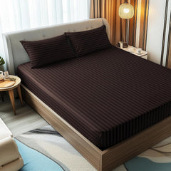Stripes King Size Cotton Bedsheet With 2 Pillow Covers - 86 X 94 Inches, Brown | Perfect For Home Decor, Guest House | Ideal For All Seasons