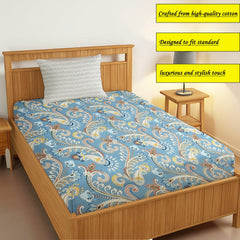 Print Cotton 1 Single Bedsheet With 1 Pillow Cover - 60 X 90 Inches, Grey & Royal Blue | Soft & Breathable Fabric, Skin-Friendly Bed Sheet For All Seasons