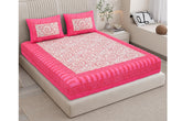 Printed Bedsheet For Double Bed With 2 Pillow Covers - 83 X 94 Inches, White & Pink | Ideal For Hotel, Guest House, Home | Traditional Jaipuri Bedsheets