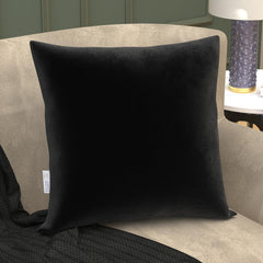 Microfiber Square Soft Pillow Cushion For Sofa & Bed, Black - 24 X 24 Inch | Fluffy Pillow For Comfort & Back Support | Breathable, Washable | Premium Velvet Cover With Zip - Pack Of 1