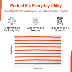 Linensutra Cotton Kitchen Towels 550 Gsm | Striped, Super Absorbent, Lint-Free (Orange, Black & Brown)- Pack Of 6