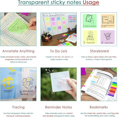 Transparent Self-Adhesive Sticky Notes, Waterproof & Writable, Yellow - 3 X 3 Inch, 100 Pcs