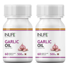 Inlife Natural Garlic Oil Capsules For Heart Health & Immune Support For Men & Women | 60 Liquid Filled Capsules 100gm 0.2lbs Each Pack Of 2