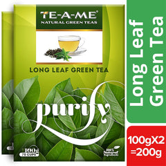 TE-A-ME Purity Long Leaf Green Tea - Pack Of 2 X 100gm, 3.5 Ounce Each, 140 Cups | Increase Metabolic Rate, 100% Natural Ingredients - No Artificial Oils, Aroma Or Flavor