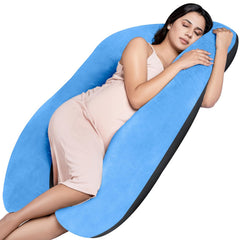 Full Body U Shape Pregnancy Pillow For Women, Maternity Pillow, Black & Sky Blue | Pillow Gift For Pregnancy Sleeping, Premium Velvet Cover With Zip | Adjustable & Washable, Relieves Pain
