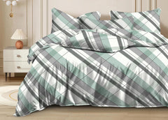 Cotton Elastic Fitted Printed Queen Size Double Bed Bedsheet With 2 Pillow Cover | 60 X 78 Inches, Grey & Green - Soft Touch, Wrinkle Resistant, Skin Friendly