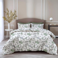 Printed Cotton King Size Bedsheet With 2 Pillow Covers | 104 X 104 Inches, Sage Green & White | Durability, Breathability, Softness, & Easy Maintenance