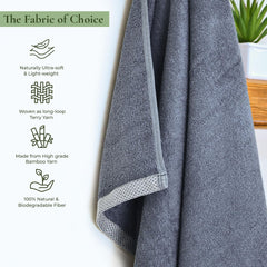Rangoli 100% Bamboo 2 Bath & 2 Hand Towels 850 Gsm | Large Size Ultra Soft, Quick-Absorbent & Eco-Friendly Towels - Dark Grey