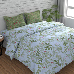 King Size For Double Bedsheet 2 Pillow Covers - 108 X 108 Inches, White & Green | Soft & Durable For Everyday Use - All Season Comfort
