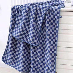 Maxoshine Microfiber Bath-Checkered Towels 390 Gsm | Bath Towel For Men & Women-Soft Coral Fleece Towel With Hook Quick Dry Super Absorbent (1 Bath Towel + 1 Hand Towel Combo) -Dark Blue
