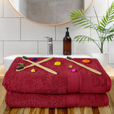 Rangoli 100% Cotton Fibre Bath Towel 1000 Gsm | Highly Durable & Super Absorbent Towel | Skin-Friendly & Quick Drying Luxury Towels (Maroon) - Pack Of 2