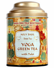 San-Cha Yoga Green Tea With Tulsi - 100gm, 3.5 Ounce | Holy Basil Detox Tea - Boosts Metabolism | Low Bitterness, Low Caffeine