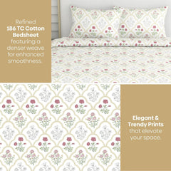 King Size Bedsheet With 2 Pillow Covers - 108 X 108 Inches, White & Green | Breathable Softness & Durability | Shrink?Resistant & Fade?Resistant