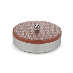 Designer Pink Stainless Steel Round Box With Lid - 480ml, Ikat Series | Tea Taper Dabara - Multipurpose Table Top Containers Jars