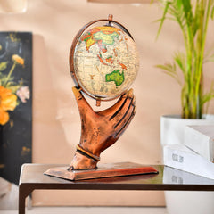 Home & Office Decorative Hand Globe Metal Table Top Showpiece Globe, Home Decor, Living Room, Bedroom, Showcase, Office Desk, & Gifting, Pack Of 1